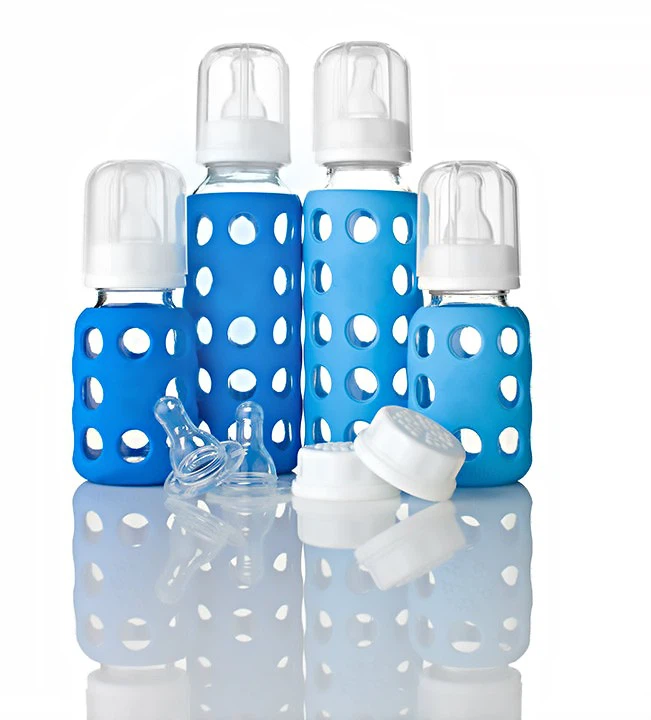 China glass baby bottle with silicone sleeve supplier